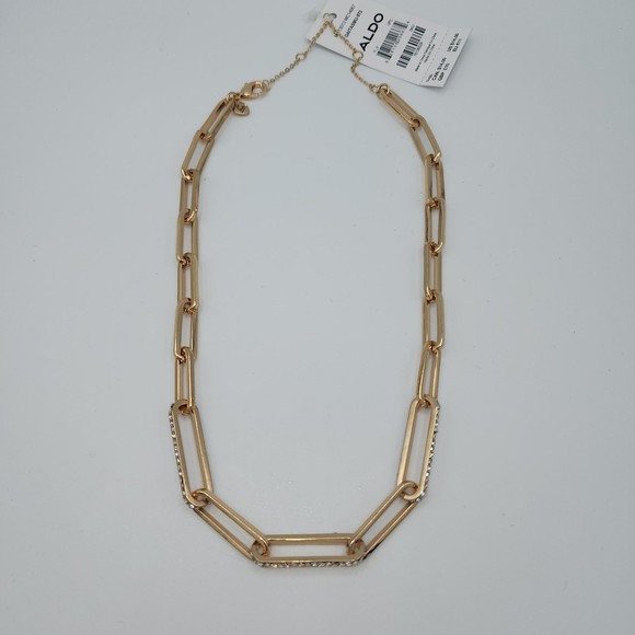 ALDO Necklace Goldtone Paper Link Chain Rhinestones - Picture 3 of 3